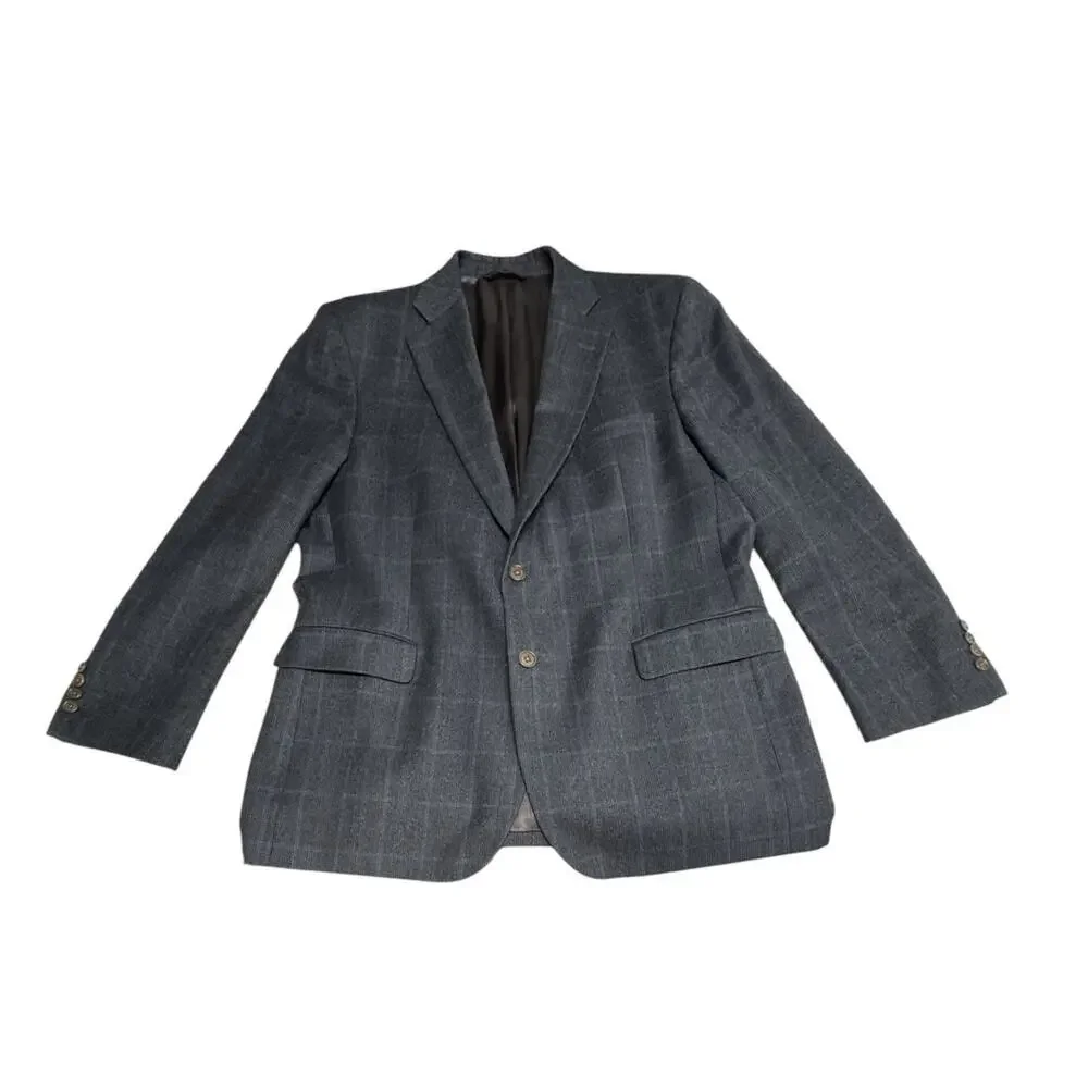 Brooks Brothers 346 44R Charcoal Slate Gray Blue Windowpan Check Overaly Blazer
